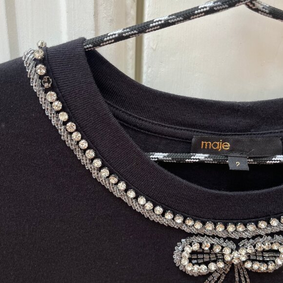 [Good Used Condition] Maje Embellished Rhinestone Bow TShirt // Maje Sz 2 (US M) - Picture 4 of 4